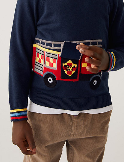 Pure Cotton Fire Engine Knitted Jumper