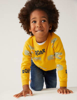 

Boys M&S Collection Pure Cotton Knitted Dinosaur Jumper (2-8 Yrs) - Dark Gold, Dark Gold
