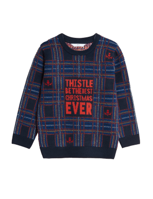 Boys M&S Collection Mini Me Scottish Christmas Jumper (2 - 7 Yrs) - Navy Mix