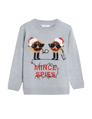 

Boys M&S Collection Mini Me Mince Spies Christmas Jumper (2 - 7 Yrs) - Grey, Grey