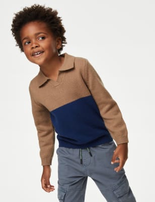 Cotton Blend Colour Block Jumper (2-8 Yrs)