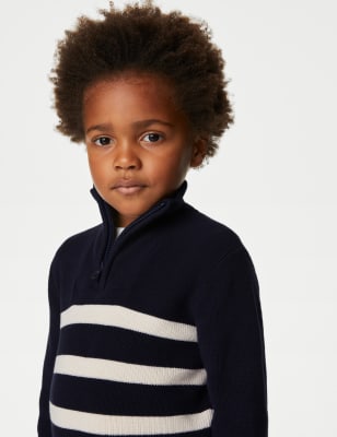 

Boys M&S Collection Cotton Rich Striped Half Zip Jumper (2-8 Yrs) - Navy Mix, Navy Mix