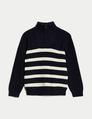 Cotton Rich Striped Half Zip Jumper (2-8 Yrs)
