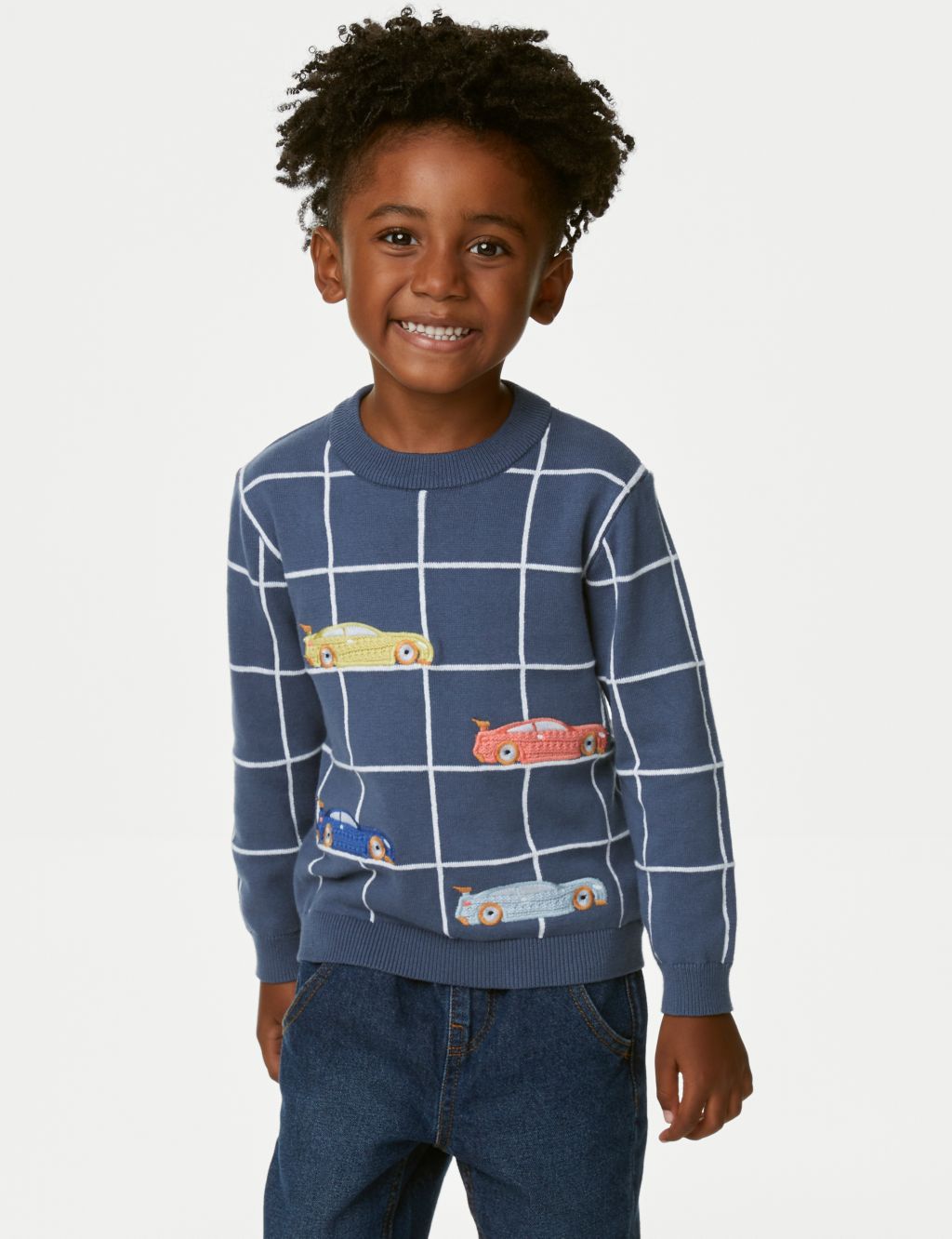 Pure Cotton Car Knitted Jumper (2-8 Yrs) image 1