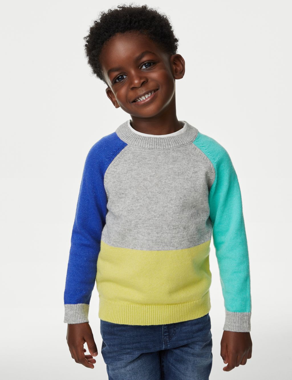 Cotton Rich Colour Block Knitted Jumper (2-8 Yrs) image 1