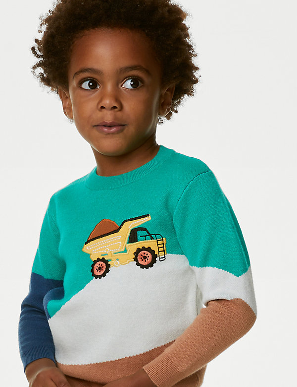 Πλεκτό πουλόβερ με print φορτηγό (2-8 ετών) - GR