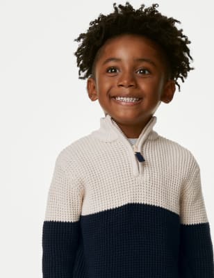 

Boys M&S Collection Pure Cotton Waffle Zip Jumper (2-8 Yrs) - Navy Mix, Navy Mix