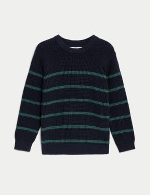 

Boys M&S Collection Pure Cotton Striped Knitted Jumper (2-8 Yrs) - Navy Mix, Navy Mix