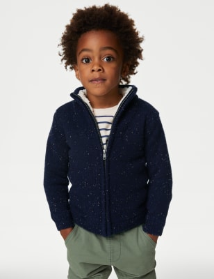 

Boys M&S Collection Knitted Borg Lined Zip Through Jumper (2-8 Yrs) - Navy Mix, Navy Mix