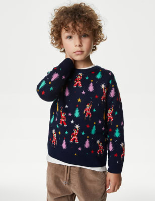 

M&S Collection Mini Me - Weihnachtspullover mit Disko-Weihnachtsmann-Motiv (2-8 J.) - Navy Mix, Navy Mix