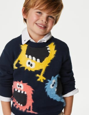 

Boys M&S Collection Cotton Rich Monster Knitted Jumper (2-8 Yrs) - Blue Mix, Blue Mix