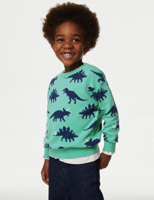 Pure Cotton Dinosaur Knitted Jumper (2-8 Yrs)