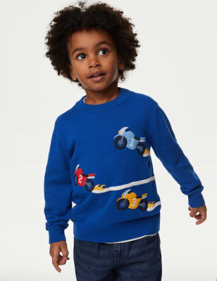 

Boys M&S Collection Pure Cotton Motorbike Knitted Jumper (2-8 Yrs) - Blue, Blue