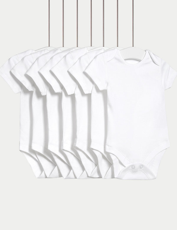 7pk Pure Cotton Short Sleeve Bodysuits (5lbs-3 Yrs) - DE