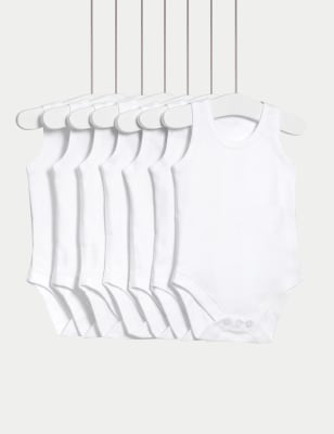 7pk Pure Cotton Sleeveless Bodysuits (5lbs-3 Yrs) - TW