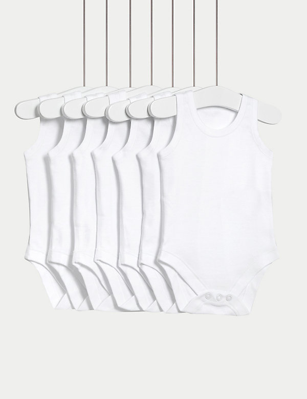 7pk Pure Cotton Sleeveless Bodysuits (5lbs-3 Yrs) - RO