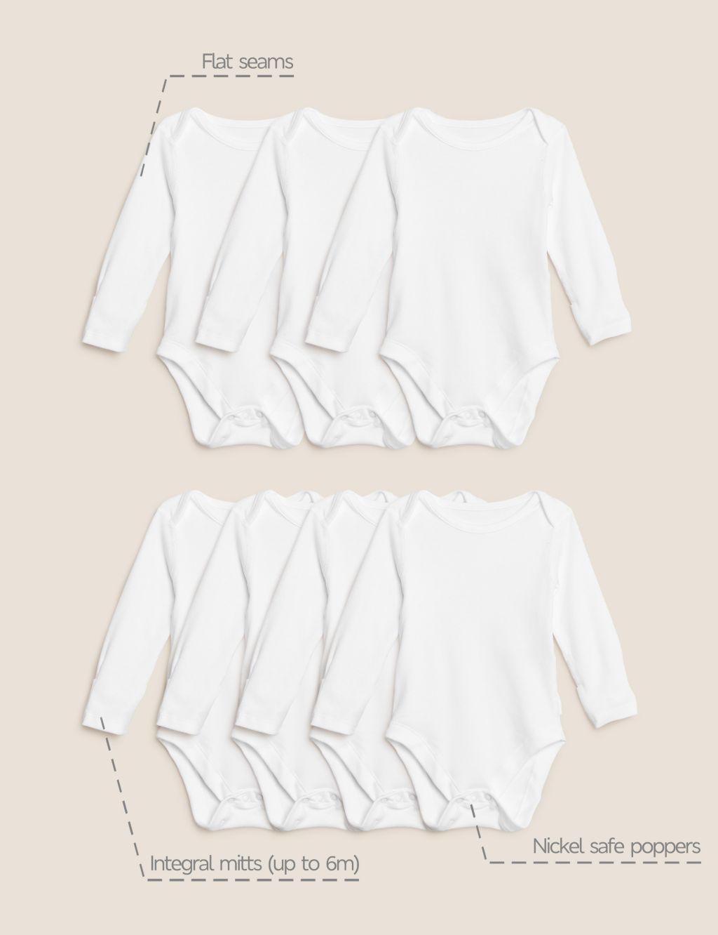 7pk Pure Cotton Long Sleeve Bodysuits (5lbs-3 Yrs) image 6