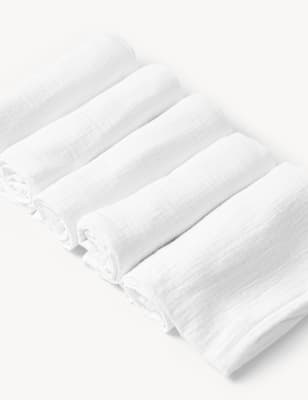 

Unisex,Boys,Girls M&S Collection 5pk Pure Cotton Muslin Squares - White, White