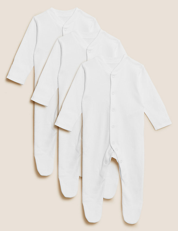 3pk Pure Cotton Sleepsuits (0-3 Yrs) - DK