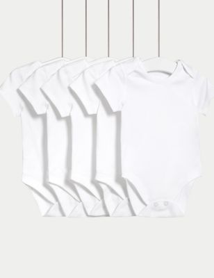 M&S 5pk Pure Cotton Bodysuits (5lbs-3 Yrs) - 6-9 M - White, White