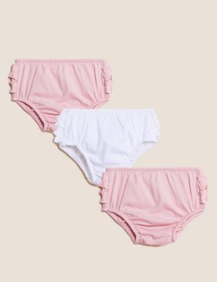 Marks And Spencer Girls M&S Collection 3pk Pure Cotton Frill Knickers (7lbs-3 Yrs) - Multi