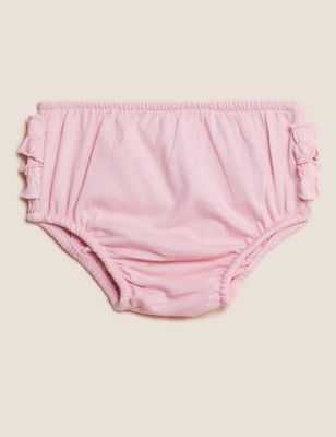 M&S Girls 3pk Pure Cotton Frill Knickers (7lbs-3 Yrs)