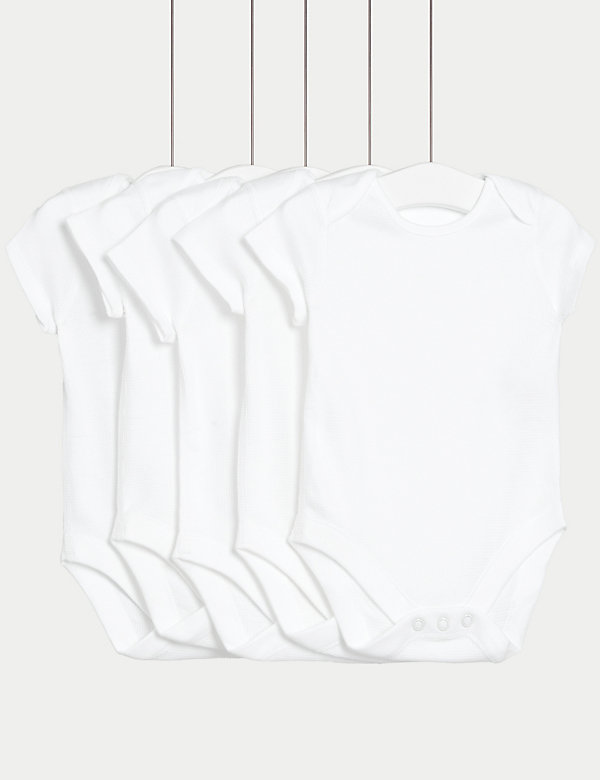 5pk Pure Cotton Waffle Bodysuits (0-36 Mths) - FR
