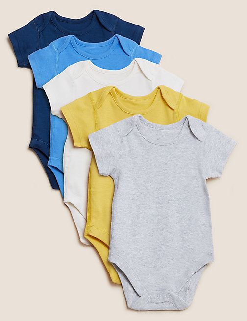 Marks And Spencer Boys M&S Collection 5pk Pure Cotton Ribbed Bodysuits (6½lbs - 3 Yrs) - Multi