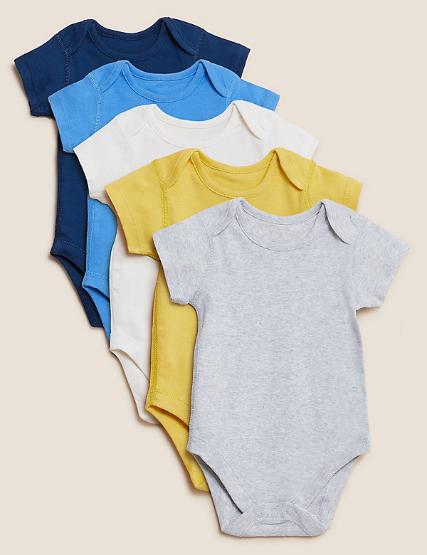 5pk Pure Cotton Ribbed Bodysuits (6½lbs - 3 Yrs) - SK