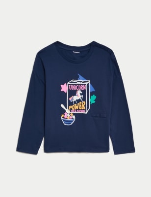 

M&S Collection Top 100% algodón con diseño de unicornios adaptable (2-8 años) - Navy Mix, Navy Mix