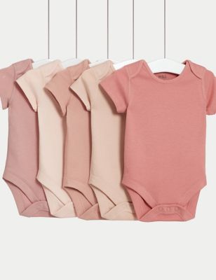 M&S Girls 5pk Pure Cotton Bodysuits (6lbs-3 Yrs) - TINY - Pink Mix, Pink Mix
