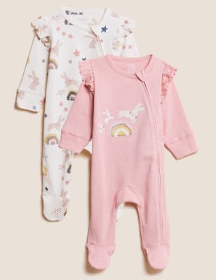 

Girls M&S Collection 2pk Pure Cotton Bunny Sleepsuits (0-3 Yrs) - Multi, Multi