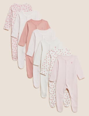 

M&S Collection Pack de 7 pijamas para bebé 100% algodón estampados (6½ lbs-3 años) - Pink Mix, Pink Mix