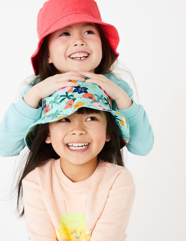 Kids' 2 Pack Pure Cotton Floral Sun Hats (1-6 Yrs)