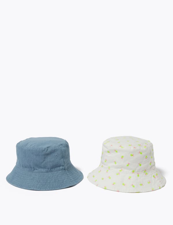 Kids' 2 Pack Pure Cotton Lemon Sun Hats (6-14 Yrs)