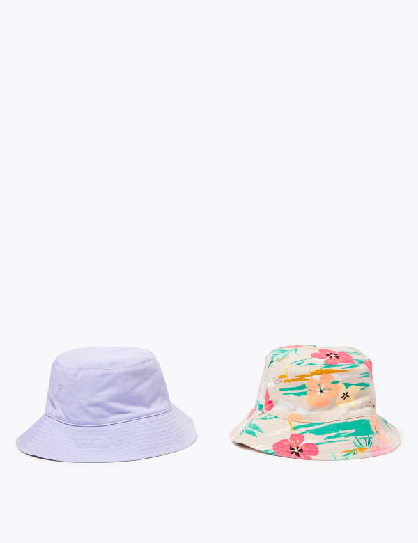 Kids' 2 Pack Pure Cotton Tropical Sun Hats (6-14 Yrs)