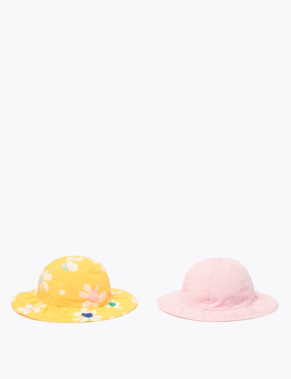 Kids' 2 Pack Pure Cotton Floral Sun Hats (1-6 Yrs)