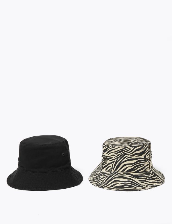 Kids' 2 Pack Pure Cotton Zebra Sun Hats (6-14 Yrs)