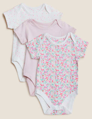

M&S Collection 3er-Pack Bodys aus reiner Baumwolle mit Blumenmuster (3 kg - 3 J.) - Multi, Multi