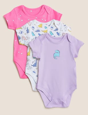 3pk Pure Cotton Dinosaur Bodysuits (6½lbs - 3 Yrs) | M&S Collection | M&S