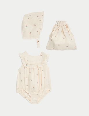 2pc Pure Cotton Floral Romper Outfit (0-1 Yrs)