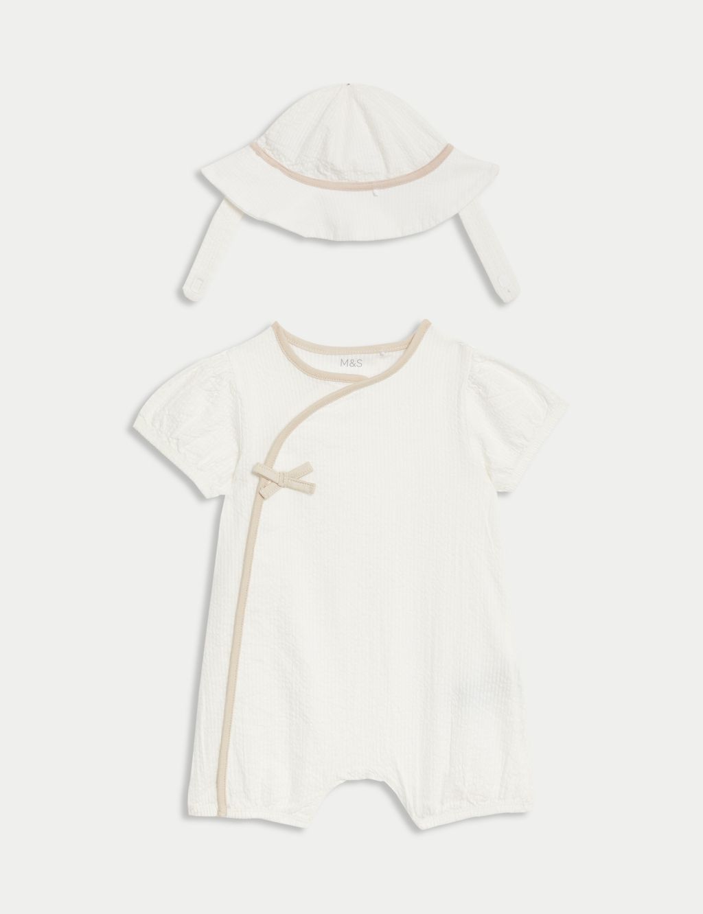 2pc Pure Cotton Textured Romper with Hat (7lbs - 1 Yrs)