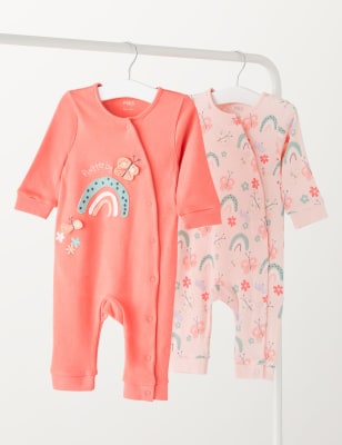 

M&S Collection 2er-Pack Schlafanzüge aus reiner Baumwolle mit Schmetterlingsmotiv (2,3 kg - 3 Jahre) - Pink Mix, Pink Mix