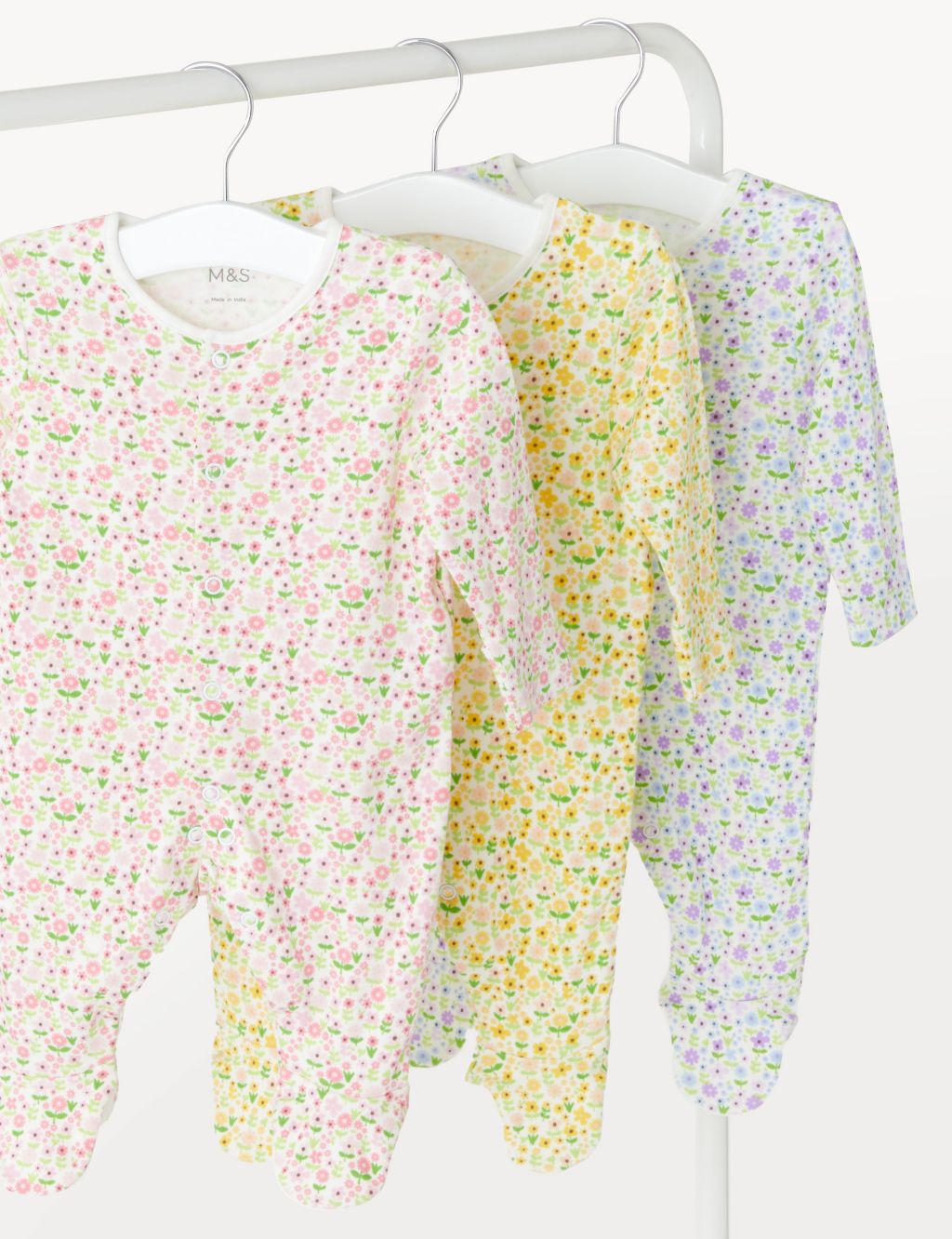 3pk Pure Cotton Floral Sleepsuits (6½lbs-3 Yrs) image 1