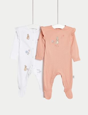 M&S Girl's 2pk Pure Cotton Peter Rabbit Sleepsuits (7lbs-3 Yrs) - 1 M - Pink Mix, Pink Mix