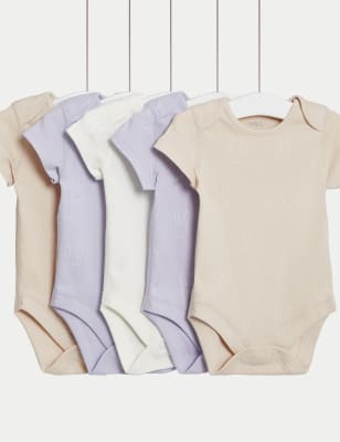 M&S Girl's 5pk Pure Cotton Bunny Bodysuits (6lbs-3 Yrs) - NB - Lilac Mix, Lilac Mix