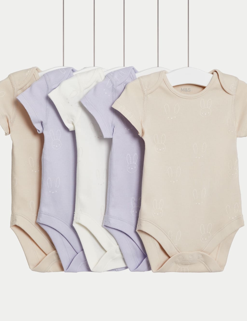 5pk Pure Cotton Bunny Bodysuits (6½lbs-3 Yrs)