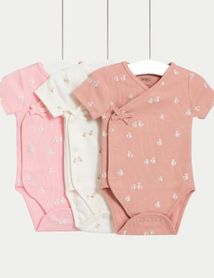 3pk Cotton Rich Swan Bodysuits (0-3 Yrs) - SG