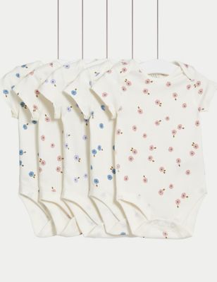 M&S Girl's 5pk Pure Cotton Floral Bodysuits (6lbs-3 Yrs) - TINY - Multi, Multi