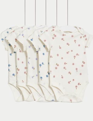 5pk Pure Cotton Floral Bodysuits (6½lbs-3 Yrs) - AT